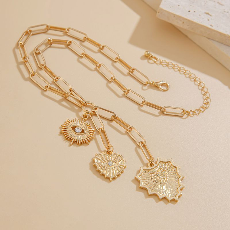 Массивная золотая цепь с подвесками-сердцами CJQ12380