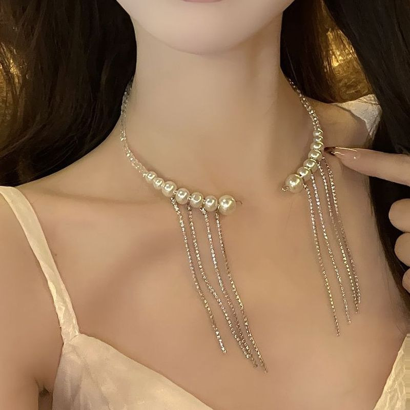 Жесткое колье с жемчугом и каскадом цепей 1J12226CJJ