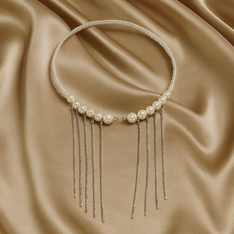 Жесткое колье с жемчугом и каскадом цепей 1J12226CJJ