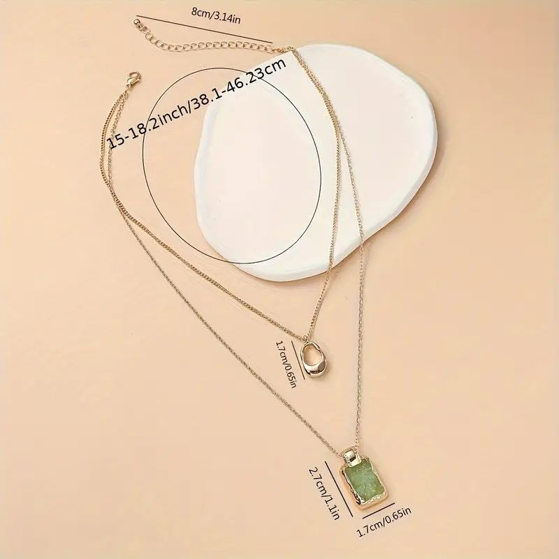 Многослойная цепочка с прямоугольной подвеской и зеленым камнем CJG47363 Многослойная цепочка с прямоугольной подвеской и зеленым камнем CJG47363