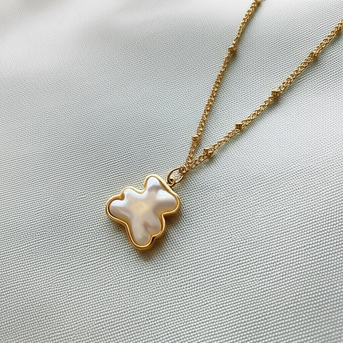 Золотистая цепочка с подвеской в форме медведя с перламутром J11284CJJ Золотистая цепочка с подвеской в форме медведя с перламутром J11284CJJ