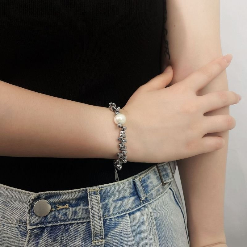 Браслет комбинированный из звеньев и жемчуга CJD91822