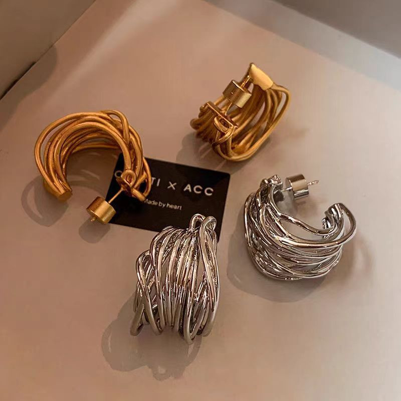 Массивные серьги-конго сложной формы из переплетенных нитей CJP80526 Массивные серьги-конго сложной формы из переплетенных нитей CJP80526