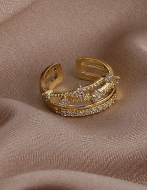 Двойное кольцо с дорожками из мелких кристаллов T94549