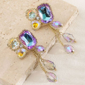 Массивные висячие серьги с радужными кристаллами и цепями CJL17006 Массивные висячие серьги с радужными кристаллами и цепями CJL17006