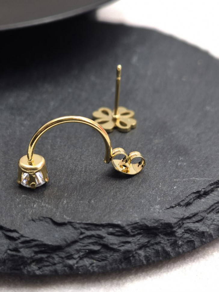 Серьги гвоздики цветок клевер из стали с напылением золотом J11522CJJ