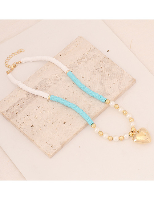 Комбинированное колье из белых и голубых бусин с подвеской-сердцем G66994MSK Комбинированное колье из белых и голубых бусин с подвеской-сердцем G66994MSK