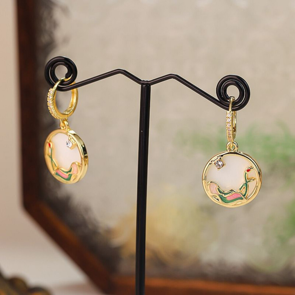 Висячие серьги-кольца с цветочной эмалью CJH50878 Висячие серьги-кольца с цветочной эмалью CJH50878