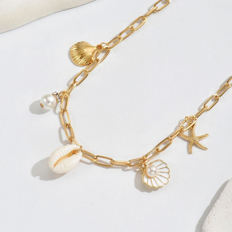 Многослойная цепочка с морскими подвесками и жемчугом CJP82254