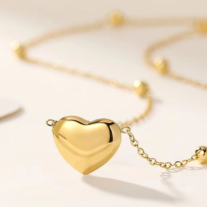 Золотистая цепочка с объемным кулоном-сердцем J10158CJJ