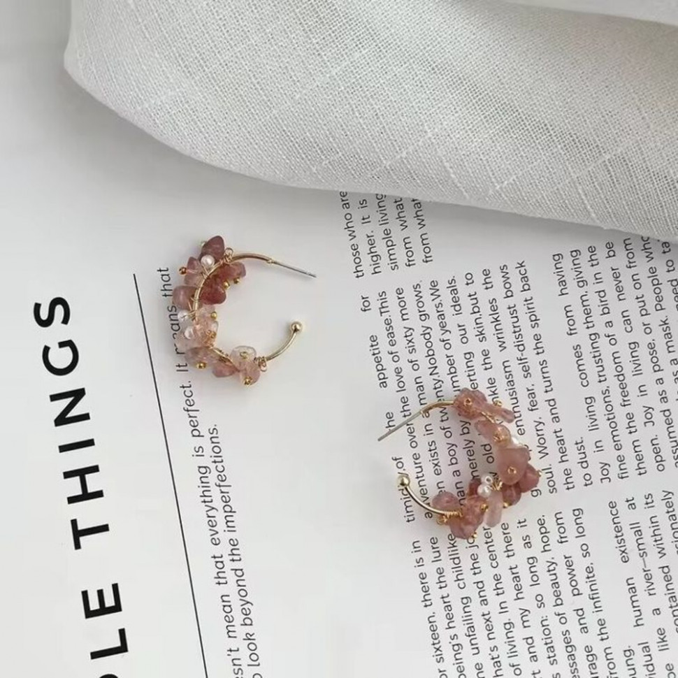 Золотистые серьги-полукольца с розовыми фианитами 1J10452CJJ