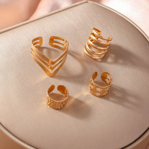 Набор золотистых каффов и колец на фаланги с геометрическими вырезами CJH74983