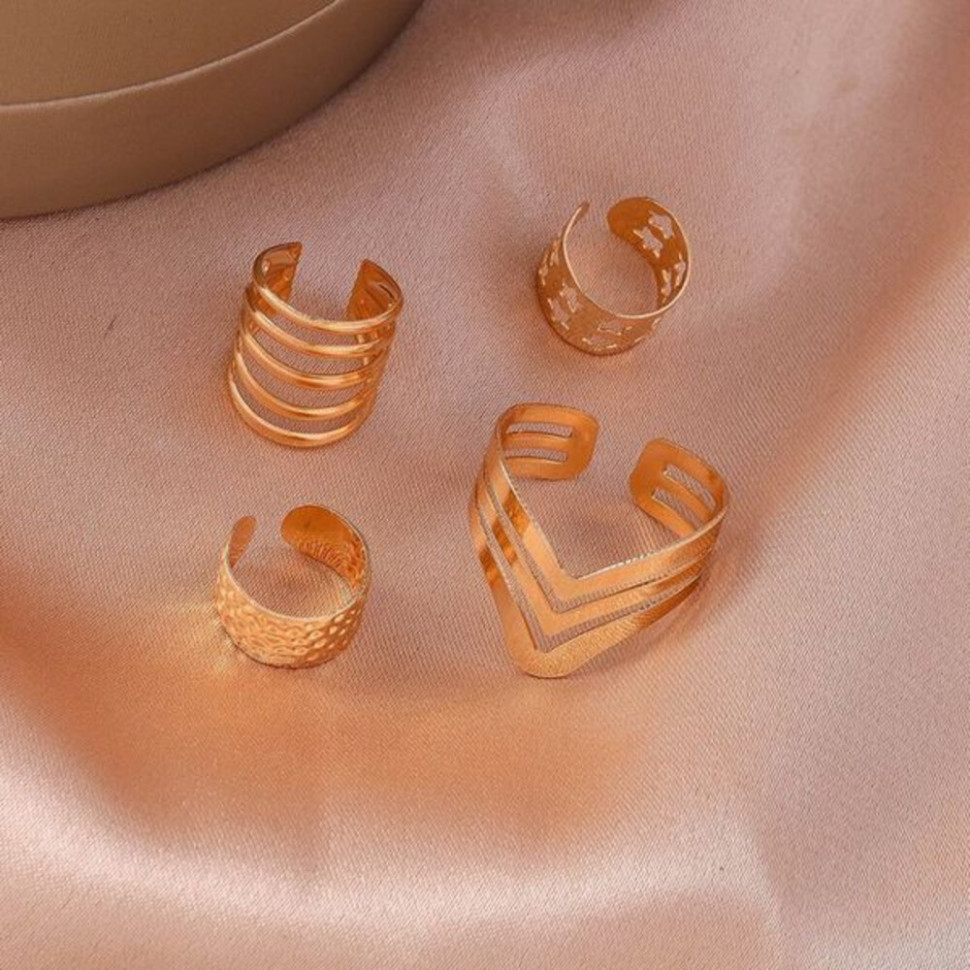 Набор золотистых каффов и колец на фаланги с геометрическими вырезами CJH74983