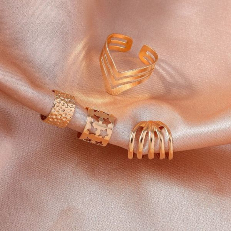 Набор золотистых каффов и колец на фаланги с геометрическими вырезами CJH74983