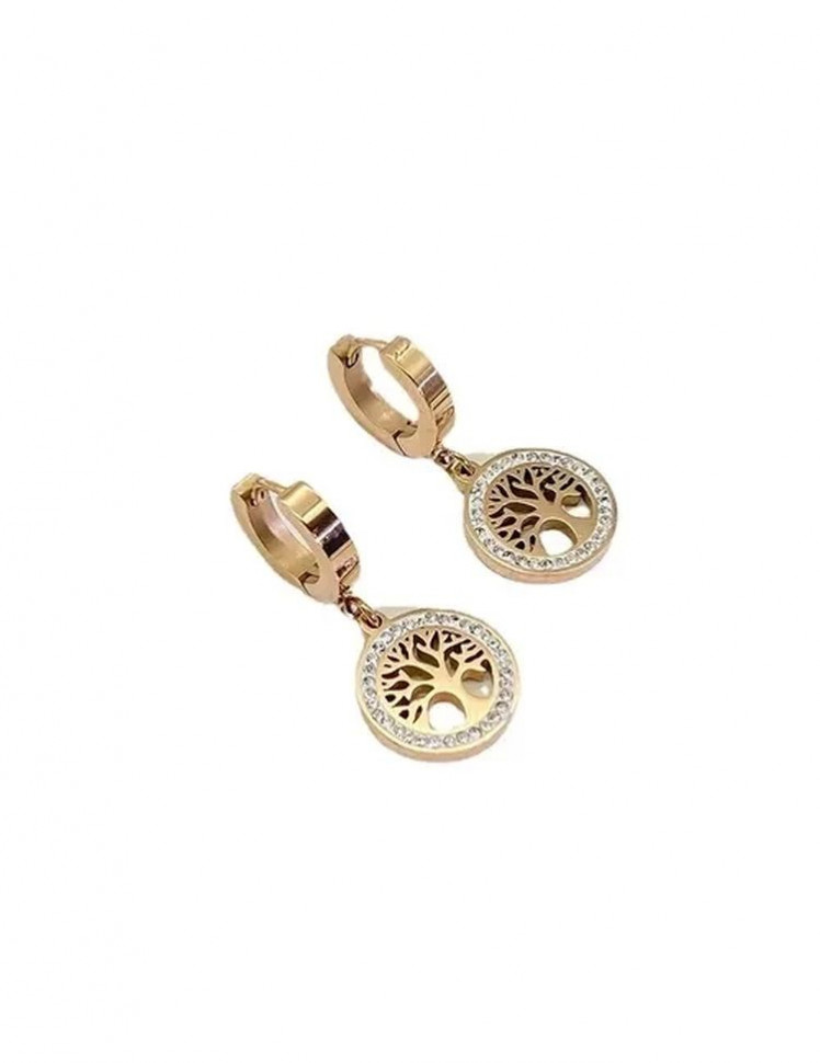 Стальные серьги-подвески с дисками «Древо жизни» в стразах J10016CJJ