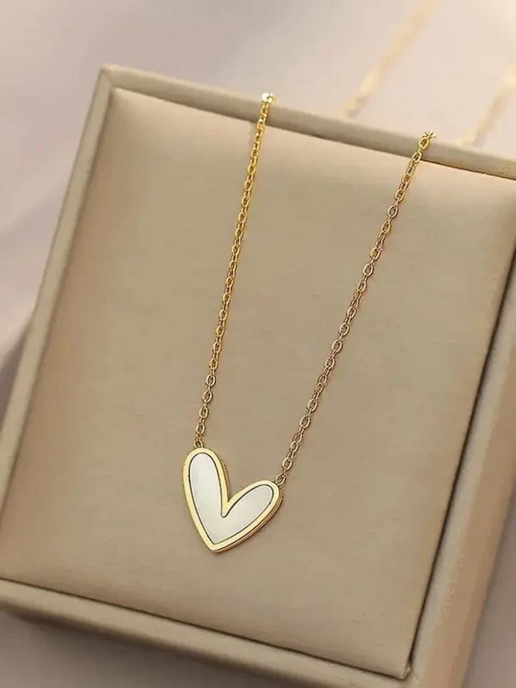 Золотистая цепочка с контурным сердцем и эмалью J10162CJJ