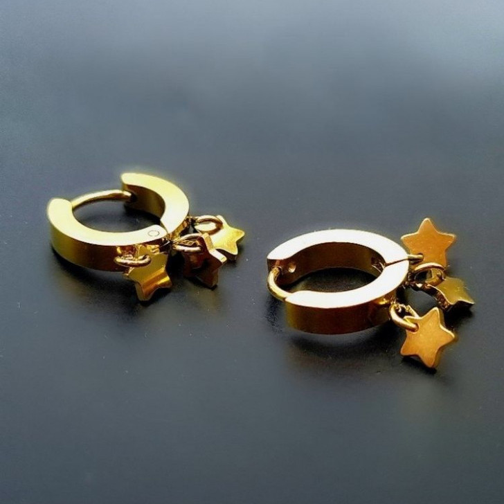 Стальные серьги-конго с напылением золотом подвески звёзды J10256CJJ