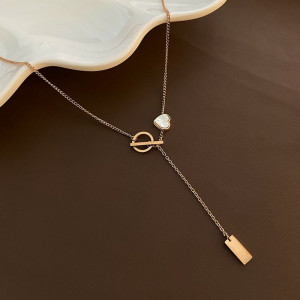 Стальное колье-галстук с кольцом и пластиной CJH14903