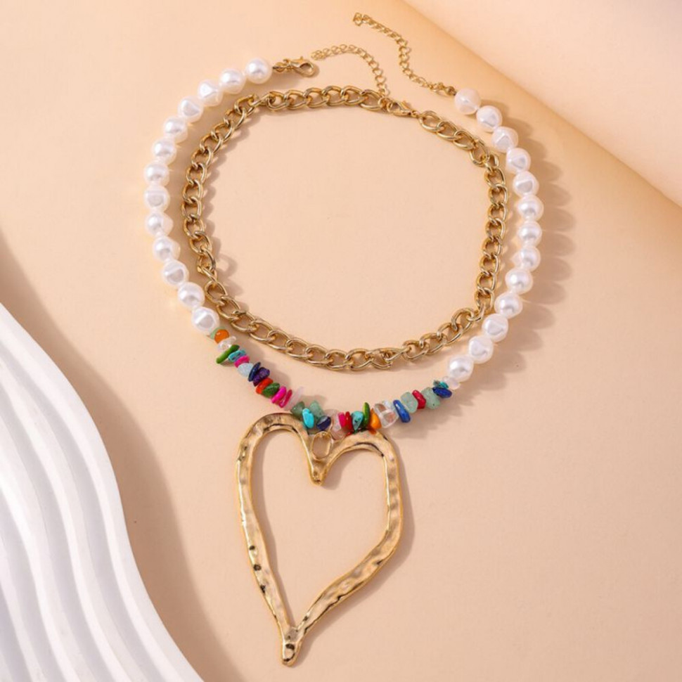 Многослойное колье из жемчуга с разомкнутым сердцем CJH14739