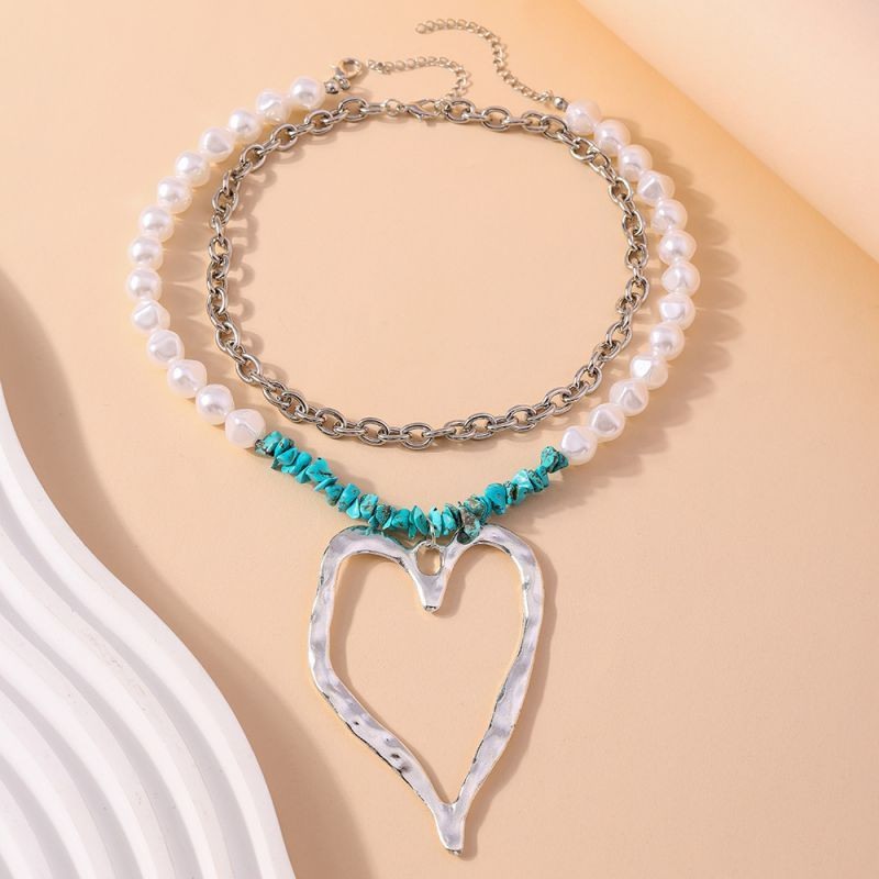 Многослойное колье из жемчуга с разомкнутым сердцем CJH14739