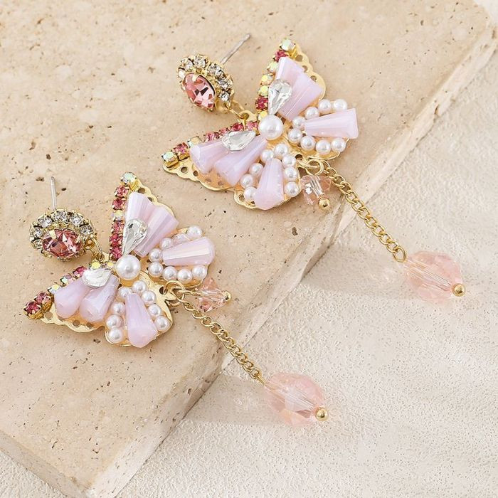 Нарядные серьги в форме бабочек с голубыми кристаллами CJL17008 Нарядные серьги в форме бабочек с голубыми кристаллами CJL17008