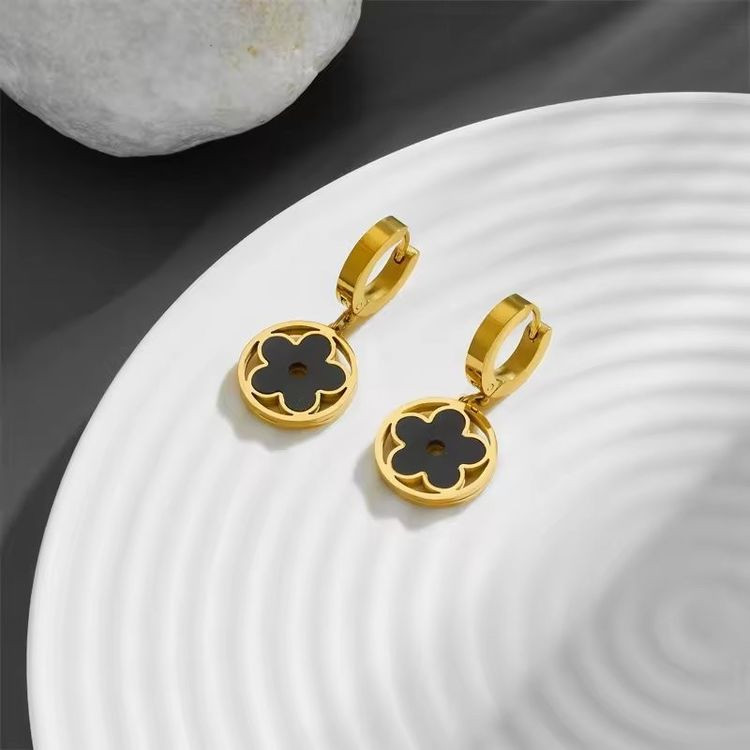 Серьги-кольца с черными цветами 1J10879CJJ