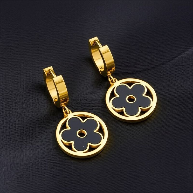 Серьги-кольца с черными цветами 1J10879CJJ