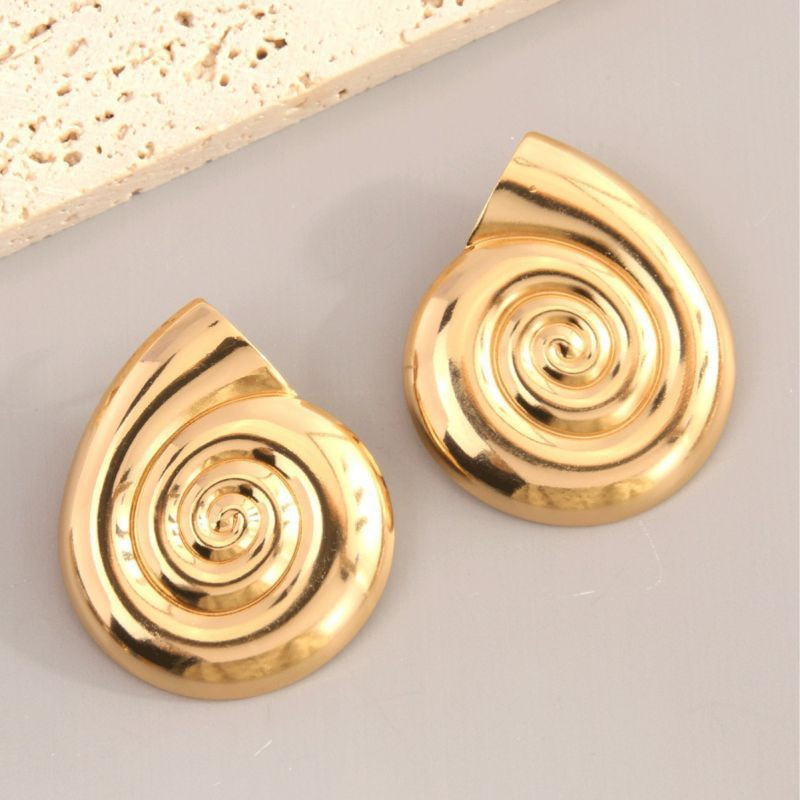 Тематические серьги-пусеты золотистые улитки CJN34198