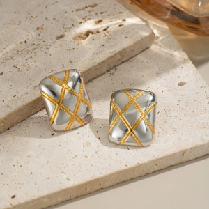 Серьги-пусеты Квадраты с золотистой сеткой CJN49621 Серьги-пусеты Квадраты с золотистой сеткой CJN49621