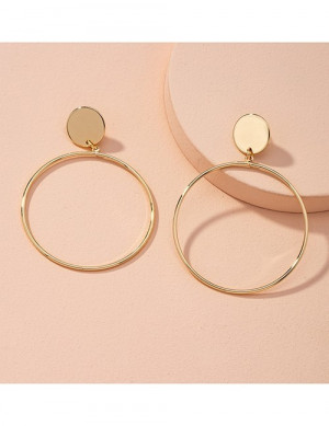 Золотистые серьги-пусеты с большими тонкими кольцами P41738