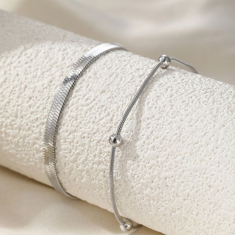 Браслет двухрядный комбинированного плетения с шариками CJM03756