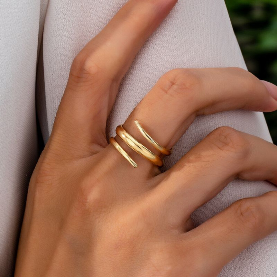 Многослойное разомкнутое кольцо-спираль в золотистом цвете CJH67225