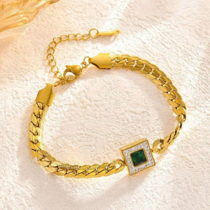 Браслет-цепочка панцирного плетения с изумрудом CJH37305