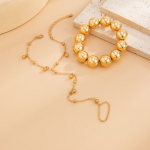 Браслет слейв жемчужный комплект с золотыми шариками