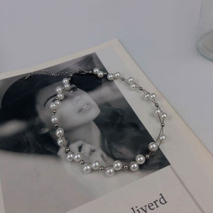 Воздушное колье из жемчуга неправильной формы на серебристой цепочке J10739CJJ Воздушное колье из жемчуга неправильной формы на серебристой цепочке J10739CJJ