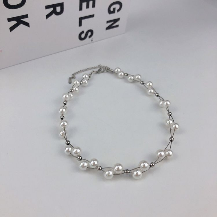 Воздушное колье из жемчуга неправильной формы на серебристой цепочке J10739CJJ