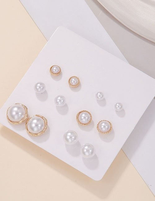 Большой набор классических пусет с белым жемчугом разного диаметра Z28997