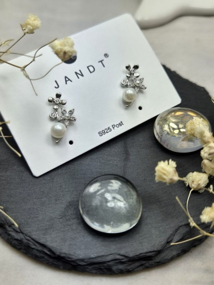 Серьги-гвоздики веточки с жемчужиной J10690CJJ