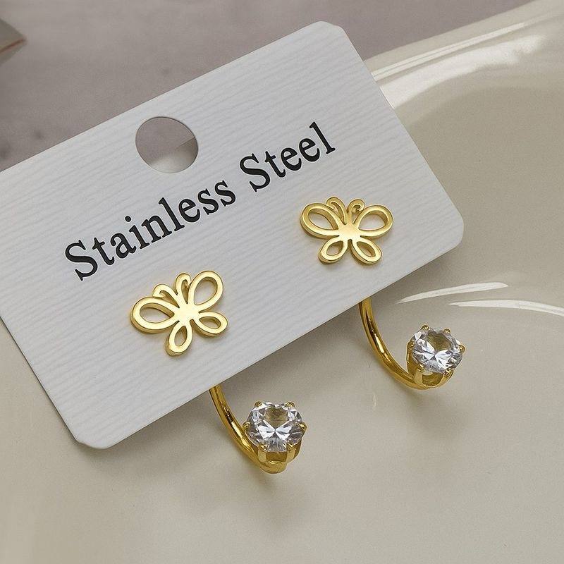 Серьги гвоздики бабочка из стали с напылением золотом J11526CJJ Серьги гвоздики бабочка из стали с напылением золотом J11526CJJ