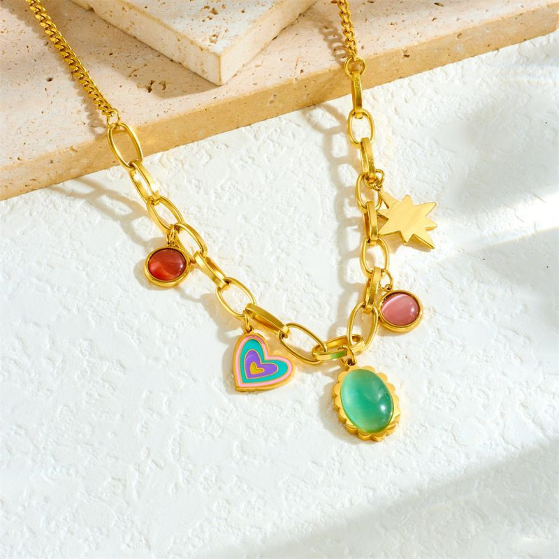 Золотистая цепь с разноцветными камнями и звездой CJP55864