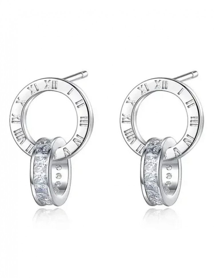 Стальные серьги «кольцо в кольце» с фианитами 1J10127(CJJ)