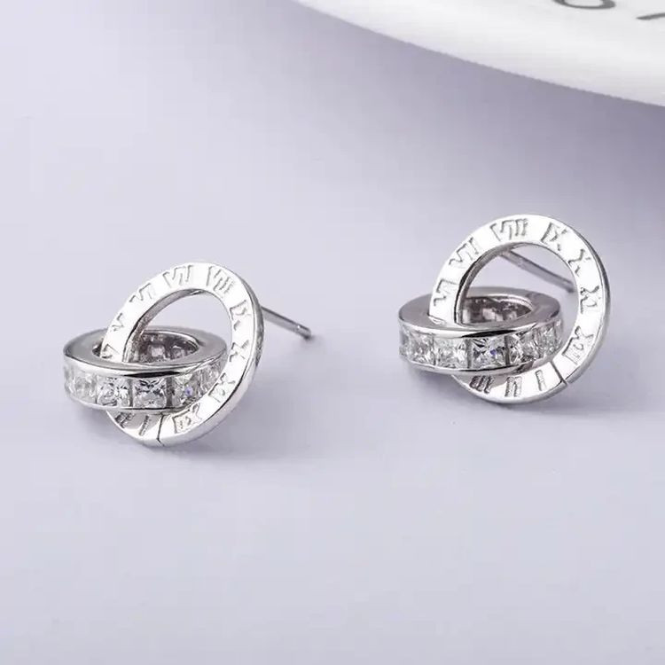 Стальные серьги «кольцо в кольце» с фианитами 1J10127(CJJ)