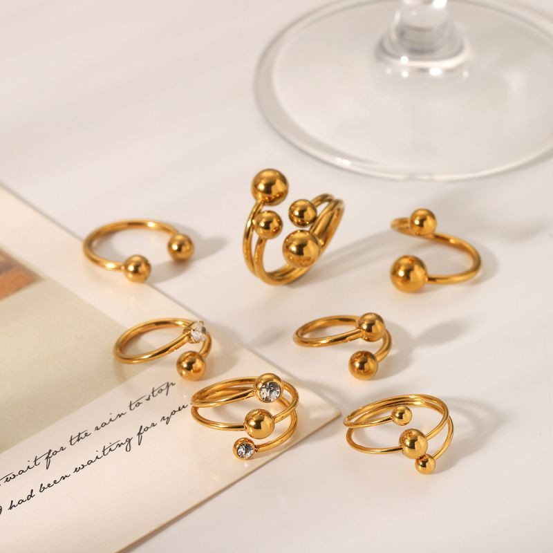 Набор узких колец с шариками и кристаллами CJL78713