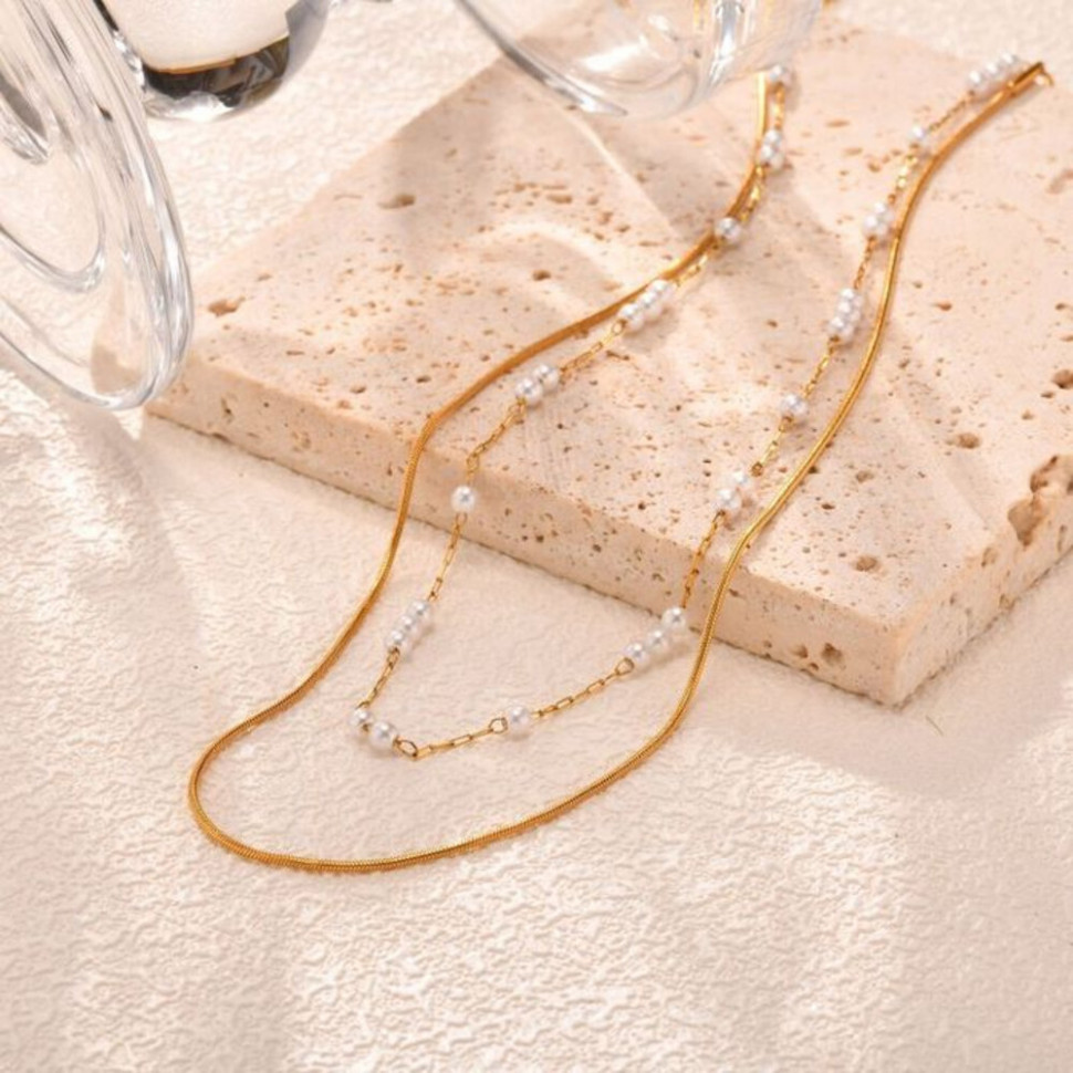 Двойная тонкая цепочка с элементами бисера CJH33445