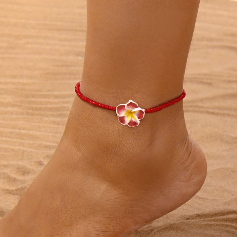 Браслет на ногу из сиреневого бисера с ракушкой CJP54812