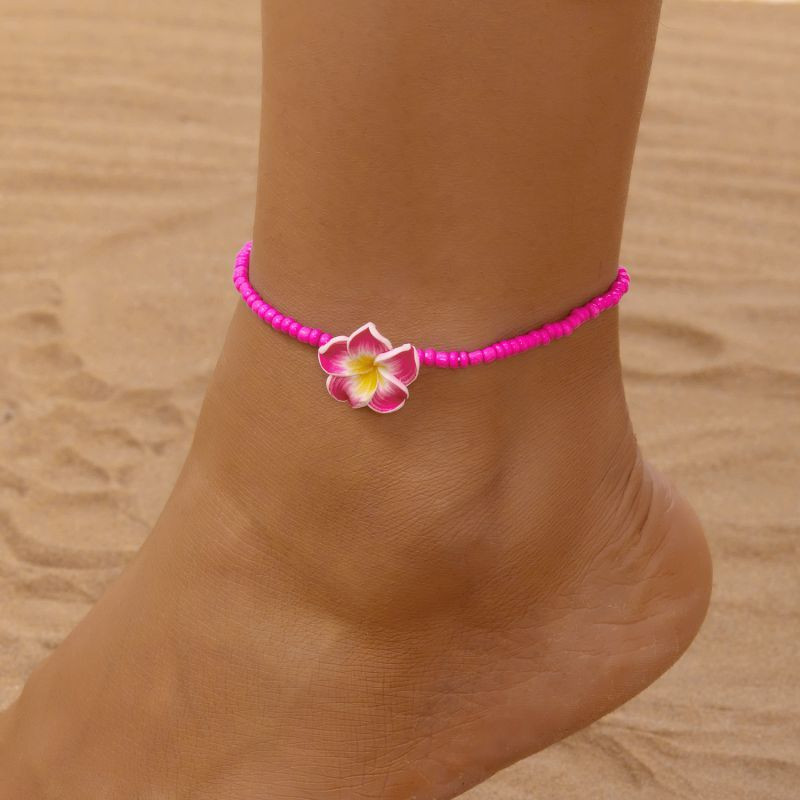 Браслет на ногу из сиреневого бисера с ракушкой CJP54812