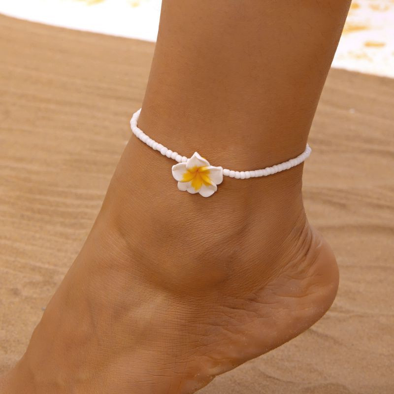 Браслет на ногу из сиреневого бисера с ракушкой CJP54812