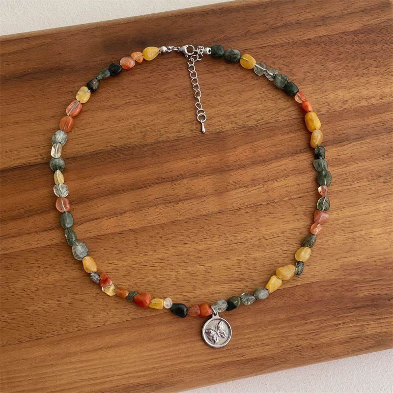 Бусы из натурального камня с миниатюрной круглой подвеской CJP41089 Бусы из натурального камня с миниатюрной круглой подвеской CJP41089