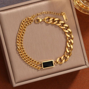 Браслет-цепочка комбинированный с черным прямоугольником CJH32600 Браслет-цепочка комбинированный с черным прямоугольником CJH32600