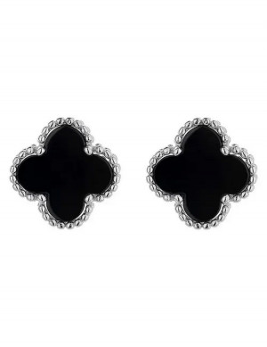 Стальные серьги клевер с черной вставкой J10020CJJ